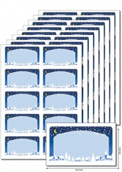 Schmucketikette "Winterlandschaft" hellblau, 8xA5 à 10 Etiketten = 80 Etiketten, bedruckbar